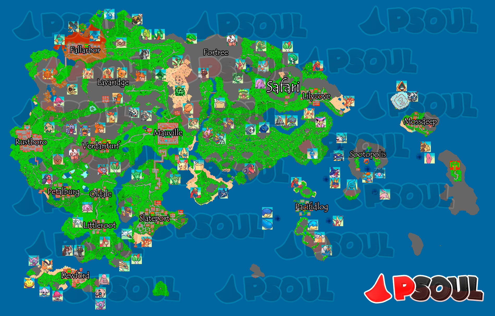 Mapa de Hoenn com a maioria da localização dos pokemons - Dentro do jogo -  Fórum otPokémon - Pokémon Online